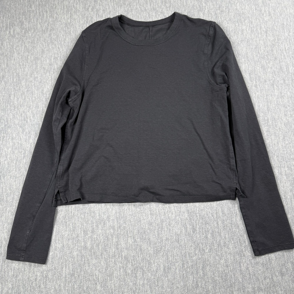 Lululemon Long Sleeve Shirt Women S Black Crop Split Hem Crew Neck Athletic Top